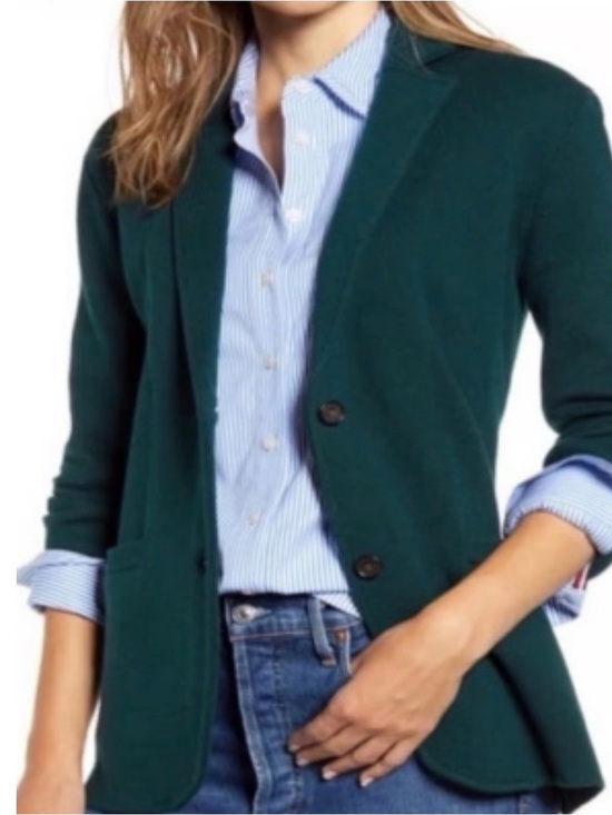 J. Crew Sweaters - J. Crew Dark Green Knit Blazer Cardigan Size M EUC